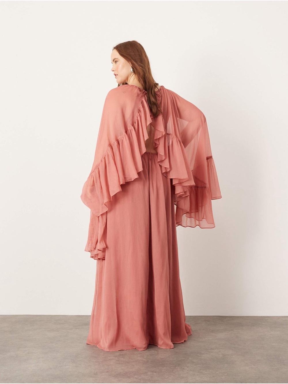 ASOS EDITION Curve | Chiffon Extreme Sleeve Maxi Ruffles - Dusky Pink - Picture 2 of 12